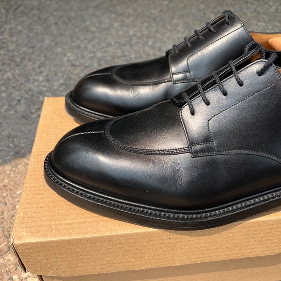 J.M. Weston 11D Black Leather Half-Hunt Derby w/ Shoe Trees - Picture 4 of 14